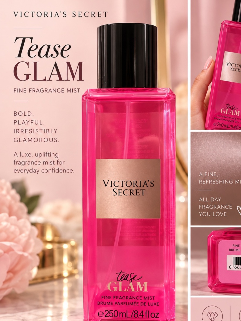 Victoria's Secret Tease GLAM Fine Fragrance Mist - Hot Pink & Black NEW